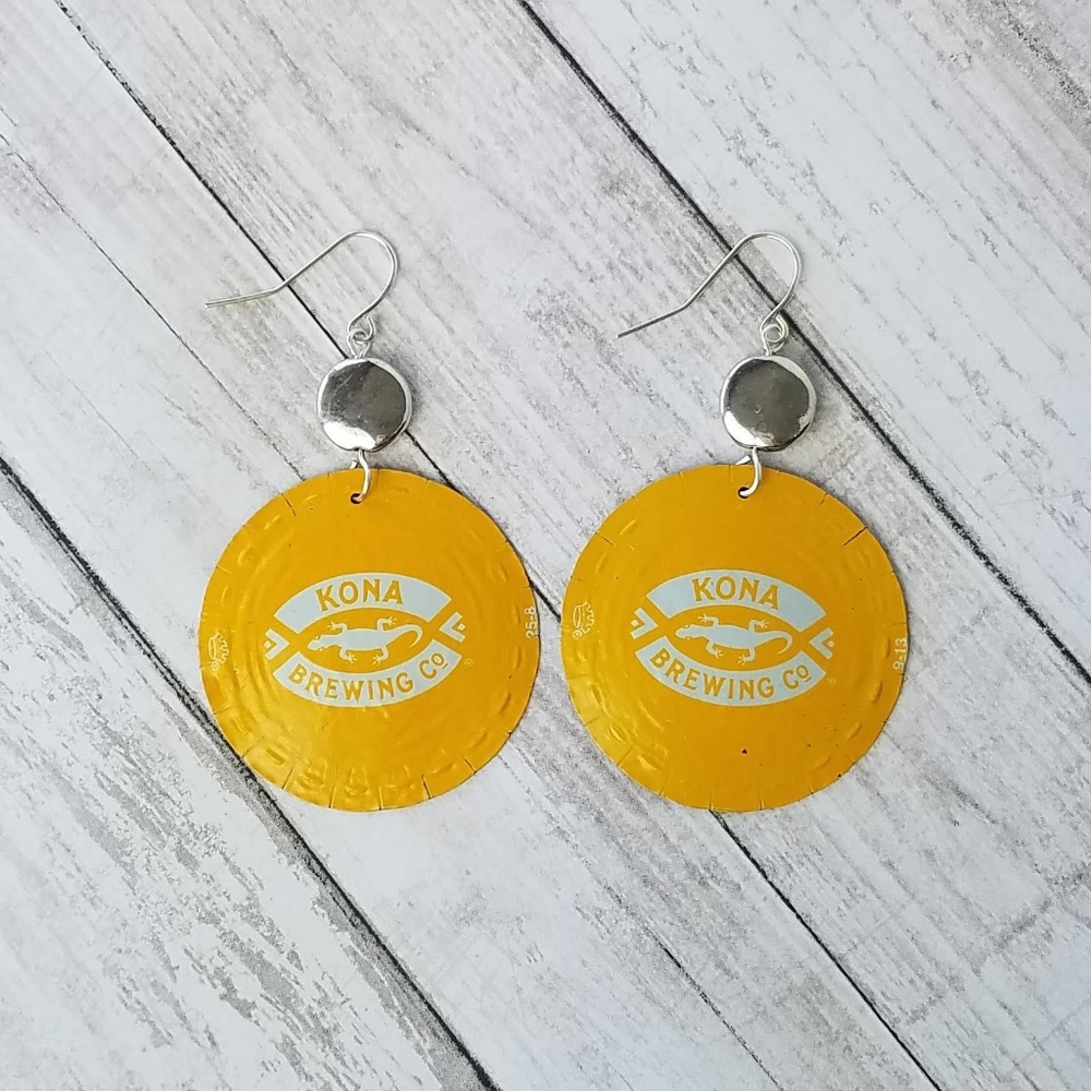 Yellow Kona Brewing bottle cap earrings